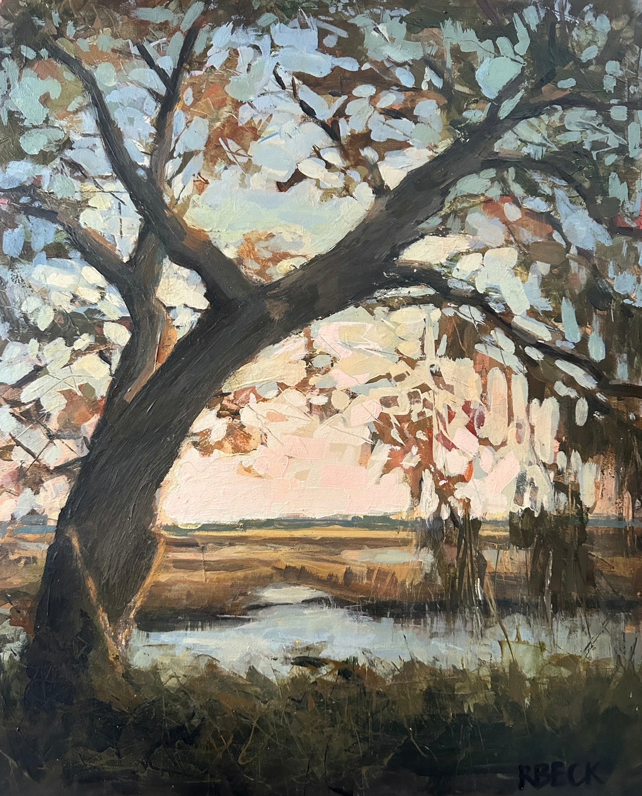 Full Heart Full Day Original Painting of coastal Live oak and Marsh by Charleston Artist Ryan Beck