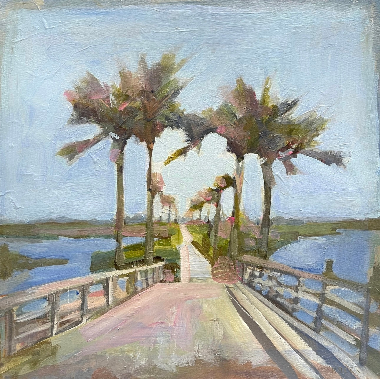 Mount Pleasant coastal fine art print of palm silhouettes forming a heart near the Pitt Street Bridge by Ryan Beck.