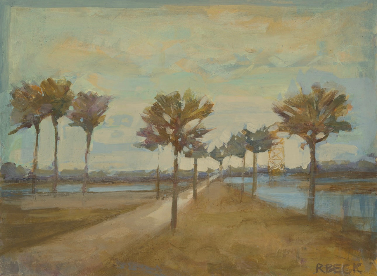 Windswept Pitt Street Bridge Mount Pleasant coastal landscape art print by Ryan Beck