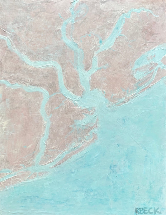 Charleston coastal fine art print showing an interpretive map of Lowcountry waterways, rivers, and tidal passages by Ryan Beck