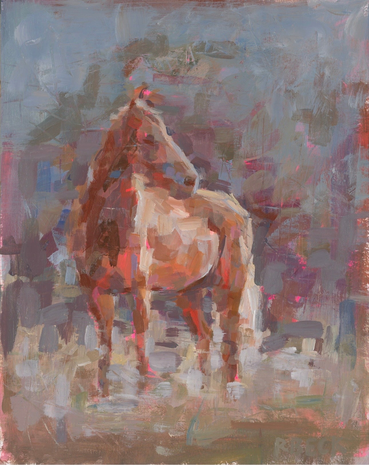 Firehorse horse art print by Charleston artist Ryan Beck featuring a suggested wild horse in a field with layered color, expressive texture, and symbolism of strength, passion, freedom, and transformation