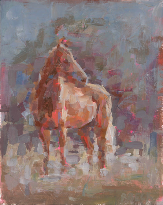 Firehorse horse art print by Charleston artist Ryan Beck featuring a suggested wild horse in a field with layered color, expressive texture, and symbolism of strength, passion, freedom, and transformation