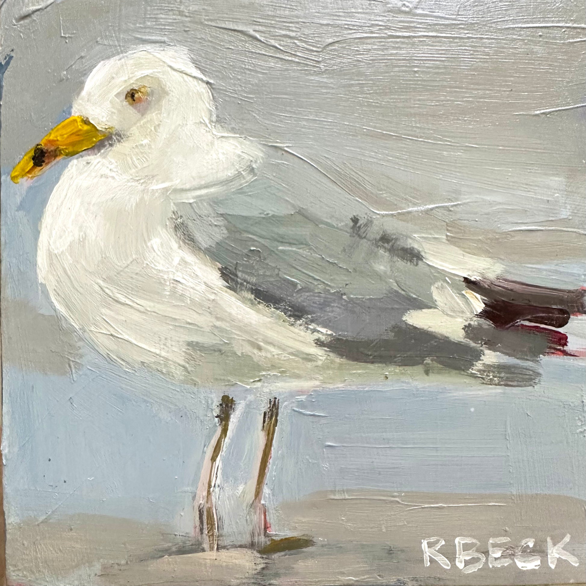 Herring Gull mini print by Charleston artist Ryan Beck, featuring broad brushstrokes capturing the classic coastal beauty of this bird.