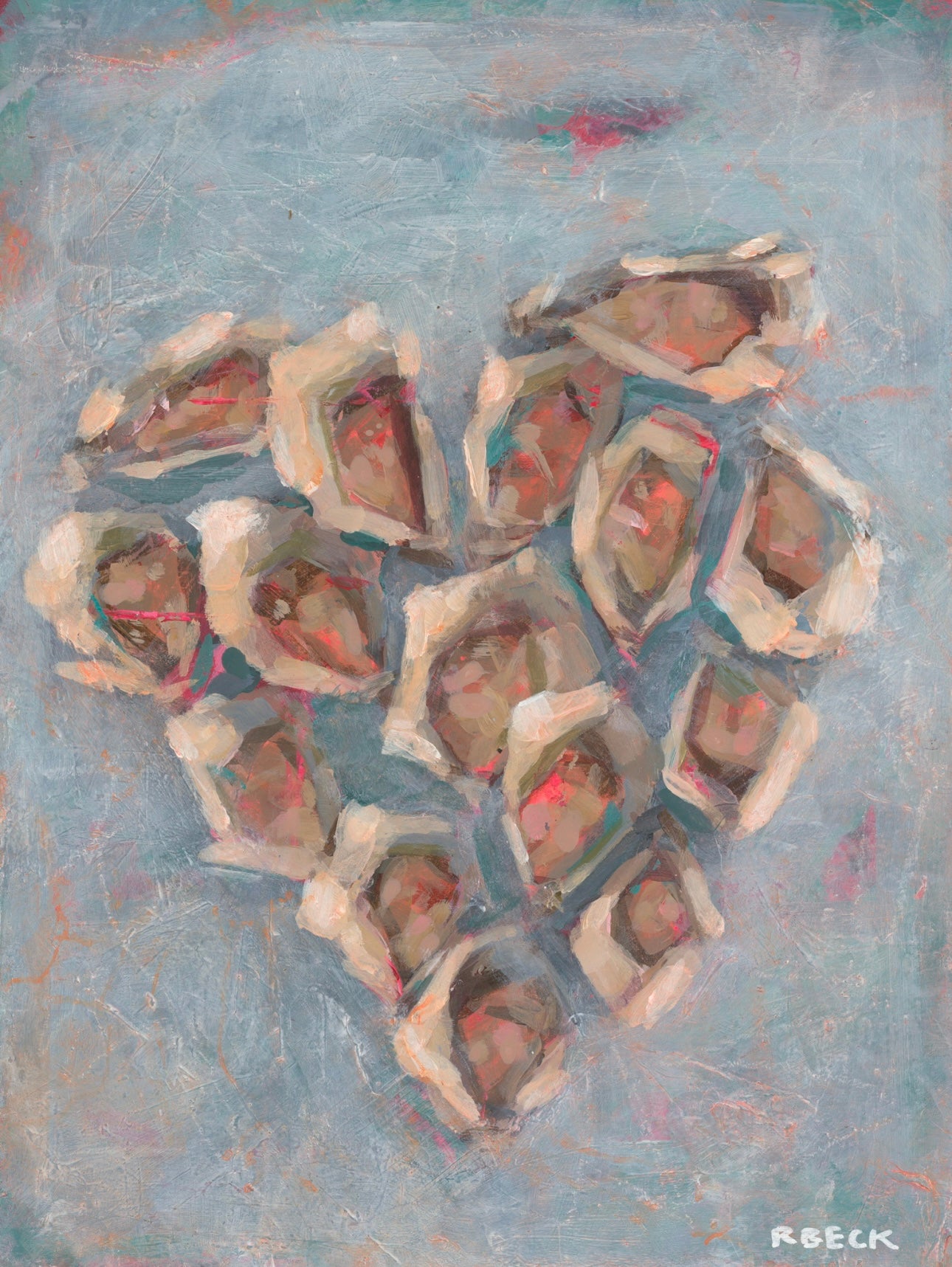 Charleston coastal fine art print of oyster shells arranged in a heart shape, inspired by Lowcountry texture, by Ryan Beck