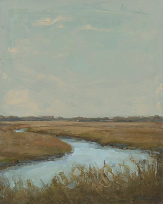 Charleston coastal fine art print of Lowcountry saltgrass in muted greens and blues with a calm, textured marsh atmosphere by Ryan Beck