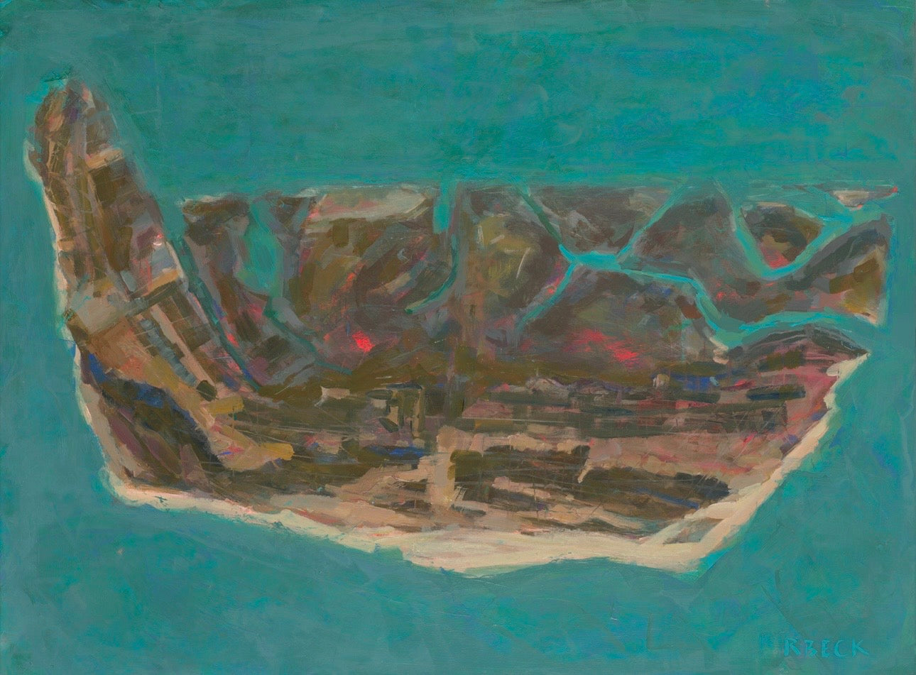 Sullivan's Island abstract coastal landscape art print by Charleston artist Ryan Beck inspired by satellite views of the coastline with layered water depth, shoreline texture, and coastal landforms