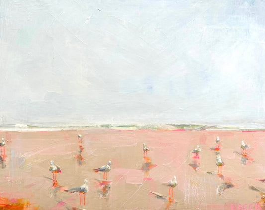 Coastal seabird fine art print by Charleston artist Ryan Beck, featuring soft pinks, neutrals, and soothing blues from the 2023 Beach Collection