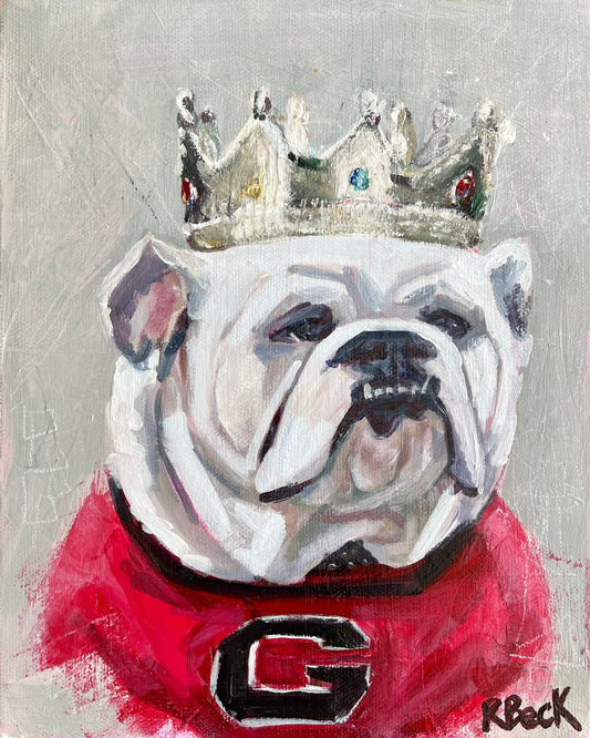 A vertical University of Georgia bulldog symbolic portrait rendered as a coastal fine art print by Ryan Beck.