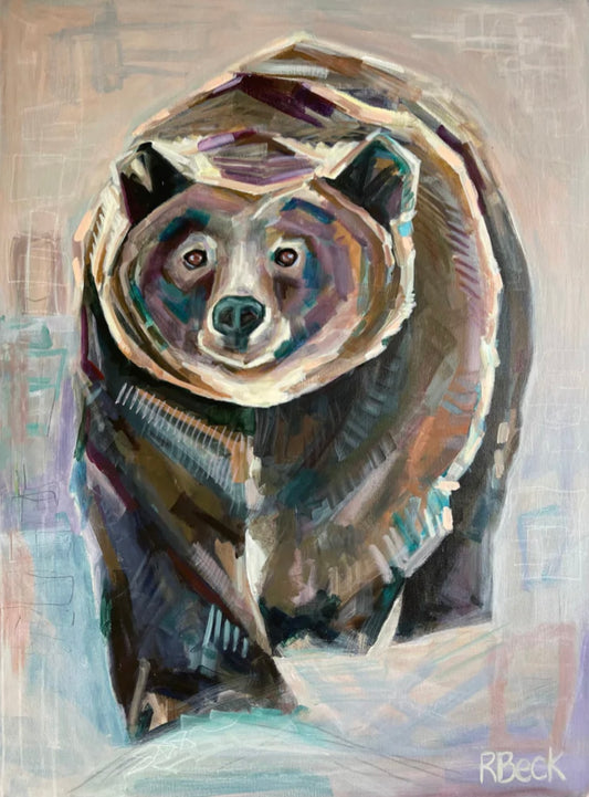 Bear Giclée Print by Charleston Artist Ryan Beck - Abstract Art in Teal, Burnt Oranges, and Desaturated Purples